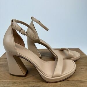 New Womens Circus Sam Edelman Holmes Beige Faux Leather Heels Sandals Size 9.5 M